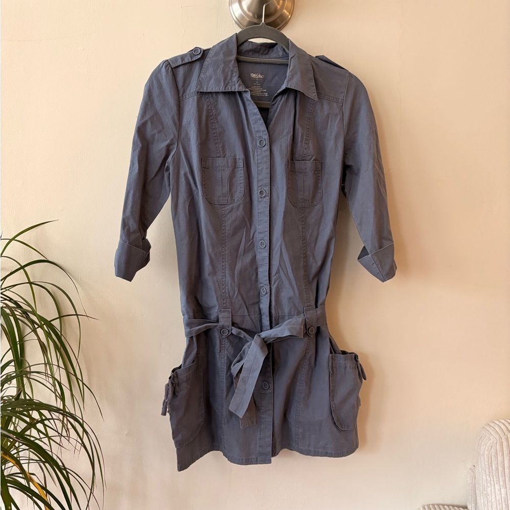 Mossimo Gray Button-Up Belted Shirt Dress Size Small